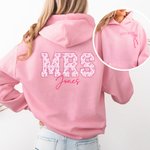 Personalized Toile De Jouy Floral Mrs Bow T-shirt Sweatshirt Hoodie with Name and Year Christmas Wedding Anniversary Gift for Bride Newlywed