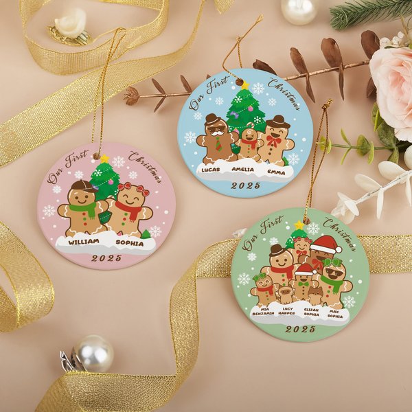 Personalizado 1-8 Hombres de pan de jengibre Adorno de cerámica con nombres Árbol de Navidad Decoración del hogar Regalo de Navidad para niños Familia