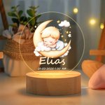 Personalisierte LED-Nachtlicht mit Baby auf dem Mond Namen und Wunschspruch Kinderzimmer Dekoration Jahrestag Geburtstag Geschenk für Jungen Mädchen