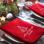 Personalised 100% Cotton Merry Christmas Burgundy Reusable Table Napkin with Name and Festive Icon Table Decor Christmas Gift for Family