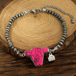 Personalizada Multicolor Cabeza de Vaca Piedra Preciosa Pulsera con Inicial Cumpleaños Aniversario Regalo para Vaquera Vaquero