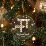 Gepersonaliseerd sneeuwvlok kruiswoordraadsel kunst acryl kerstornament met tekst en jaar Home Tree Decor kerstcadeau voor familie vrienden