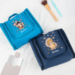 Personalised Flying Birth Flower Cartoon Girl Portable Waterproof Hanging Toiletry Bag with Name and Mirror Travel Birthday Gift for Women Girls
