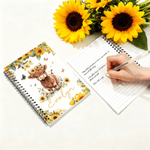Personalised Cute Sunflower Highland Cow A5 Spiral Notebook with Name and 120 Lined Pages Daily Use Birthday Gift for Family Kids