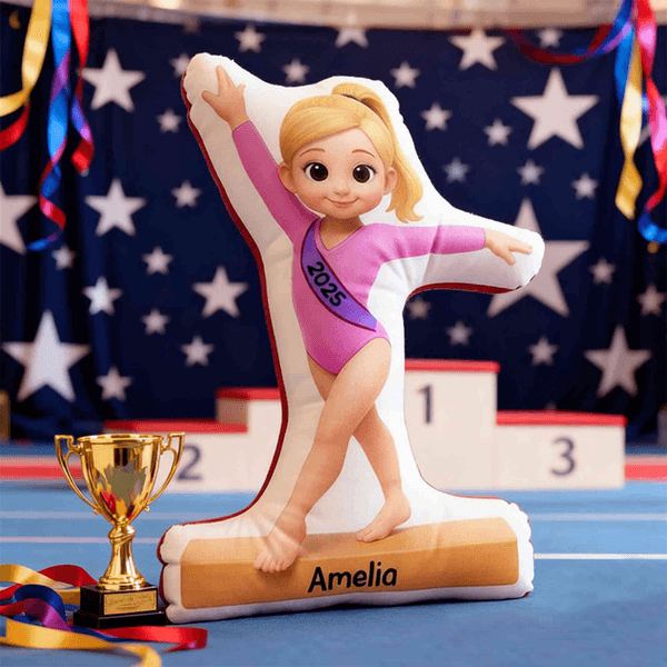 Personalized Gymnastic Girl Shaped Pillow with Name and Year, Christmas/Birthday Gift for Gynamstic Lovers/Gymnasts