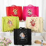 Personalised Flying Birth Flower Cartoon Girl Portable Waterproof Hanging Toiletry Bag with Name and Mirror Travel Birthday Gift for Women Girls