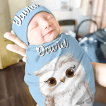 Personalized Cute Flower Wreath Animals 100% Cotton Swaddle Blanket and Hat Set with Name Birthday Baby Shower Gift for Newborns Babies