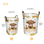 Personalized Cute Sunflower Highland Cow Large Waterproof Storage Laundry Basket with Name and Handle Daily Use Birthday Gift for Kids