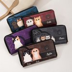 Personalized Retro Cartoon Cat Large PU Leather Name Hand Wallet with Multiple Compartments Metal Zipper Birthday Anniversary Gift for Cat Pet Lovers