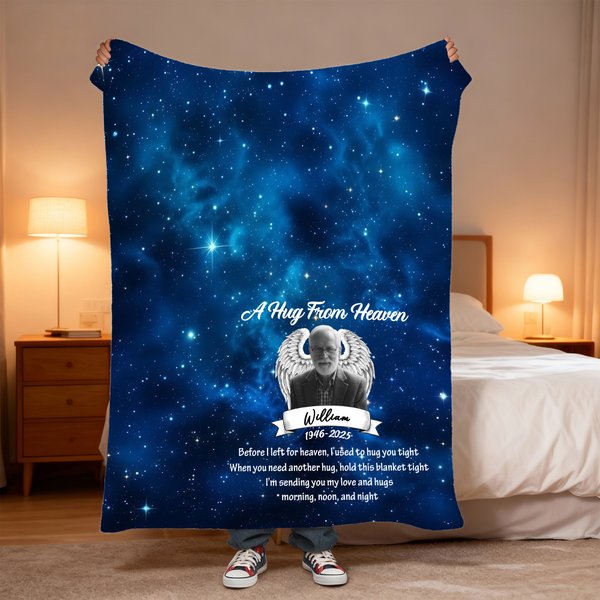 Personalized Starry Sky Angel Wing Photo Soft Throw Blanket with Name and Date Remembrance In Loving Memory Sympathy Gift for Loss of Loved One