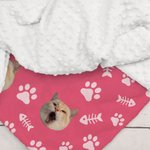 Personalised Paw Print Fish Bones Pet Photo Soft Pet Blanket with Name Home Decor Birthday Christmas Gift for Pet Owners Lovers
