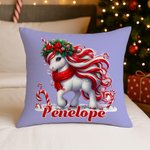 Personalised Fantasy Unicorn Sweets Cane Snowflake Cushion Cover with Name Home Decor Birthday Christmas Gift for Kids
