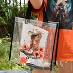 Personalisierte Vintage Cowboyhut Stiefel Geburt Blume klar Tragetasche mit Namen Geburtstag Reise Hochzeit Party Geschenk für Frauen