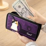 Personalized Retro Cartoon Cat Large PU Leather Name Hand Wallet with Multiple Compartments Metal Zipper Birthday Anniversary Gift for Cat Pet Lovers