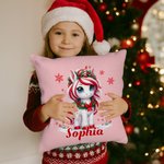 Personalised Fantasy Unicorn Sweets Cane Snowflake Cushion Cover with Name Home Decor Birthday Christmas Gift for Kids
