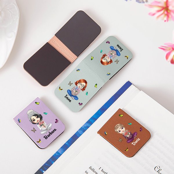 Personalized Birth Flower Multicolor Cartoon Character Magnetic Bookmark Clip with Name Christmas Birthday Gift for Family Book Lovers