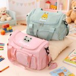 Personalized Cartoon Animals Multi-Compartment Travel Bag with Name and Shoulder Strap Travel Essentials Birthday Gift for Kids