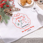 Personalised Welcome Christmas Party Christmas Tree Bell 100% Cotton Waffle Tea Towel with Surname Kitchen Decor Christmas Gift for Family Friend