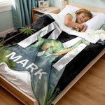 Personalised Cute Dinosaur Soft Throw Blanket with Initial Name Birthday Home Decor Baby Shower Gift for Kids