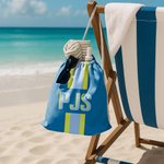 Toalla de playa a rayas y bolsa personalizadas de secado rápido con monograma para vacaciones de verano y viajes regalo de cumpleaños para ella