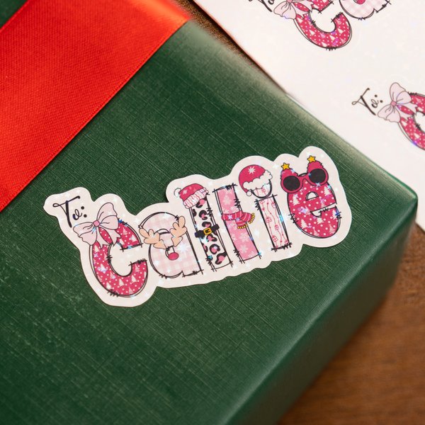 Personalized Santa Claus Elk Waterproof Stickers with Name Christmas Festival Party Gift for Family