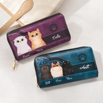 Personalized Retro Cartoon Cat Large PU Leather Name Hand Wallet with Multiple Compartments Metal Zipper Birthday Anniversary Gift for Cat Pet Lovers