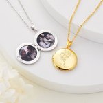 Personalized Birth Flower Photo Locket Necklace with Engraved Name Birthday Anniversary Gift for Women