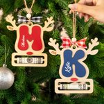 Personalised Reindeer Wooden Money Holder Ornament with Initial Name and Year Home Decor Christmas Gift for Kid Family