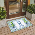 Henkilökohtainen Chinoiserie Initial Sininen Valkoinen Doormat Home Decor Housewarming syntymäpäivälahja perheelle Ystävät