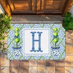 Henkilökohtainen Chinoiserie Initial Sininen Valkoinen Doormat Home Decor Housewarming syntymäpäivälahja perheelle Ystävät