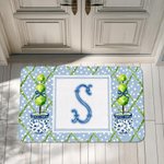 Henkilökohtainen Chinoiserie Initial Sininen Valkoinen Doormat Home Decor Housewarming syntymäpäivälahja perheelle Ystävät