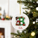 Personalized Snowman Poinsettia Initial Ceramic Christmas Ornament with Name Tree Decor Christmas Gift for Family Friends
