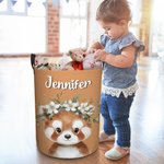 Personalized Cute Cartoon Animal Flower Waterproof Laundry Basket with Name Birthday Christmas Gift for Kids