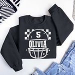 Casque de football à carreaux personnalisé T-shirt Sweatshirt Hoodie avec nom et numéro à porter quotidiennement le jour du match Cadeau de Noël pour les joueurs de football Lovers