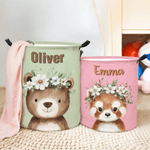 Personalized Cute Cartoon Animal Flower Waterproof Laundry Basket with Name Birthday Christmas Gift for Kids