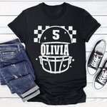 Casque de football à carreaux personnalisé T-shirt Sweatshirt Hoodie avec nom et numéro à porter quotidiennement le jour du match Cadeau de Noël pour les joueurs de football Lovers