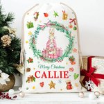 Personalized Cute Peter Rabbit Wreath Drawstring Christmas Gift Bag with Name Christmas Eve Party Gift for Kids Family Friends