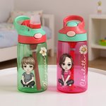 Personalized Cute Cartoon Birth Flower 16oz Water Bottle with Straw and Spill-Proof Lid Birthday Back to School Gift for Kids