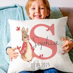 Gepersonaliseerd Multicolor Peter Konijn Werpkussenhoes met Naam Decoratie Baby Shower Verjaardagscadeau voor Baby Kid