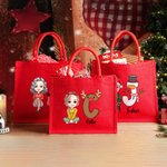 Personalised Snowman Cartoon Character Large Red Burlap Tote Bag with Name and Initial Party Favor Christmas Gift for Kids Adults