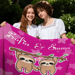 Personalized Multicolor Cute Sloth Design Soft Throw Blanket with Name and Text Mother's Day Birthday Christmas Gift for Kid Her