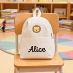 Personalised Multicolor Giraffe Lion Cute Animal Multi-compartment Kid Backpack with Name Back to School Birthday Gift for Boys Girls Animal Lovers