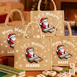 Personalised Merry Mahjong Santa Claus Large Jute Tote Bag with Name Daily Use Christmas Party Gift for Family Friends Mahjong Enthusiasts