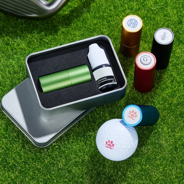 Personalized Golf Monogram Design Self-Inking Waterproof Golf Ball Stamp with Metal Storage Box Golf Accessory Birthday Sports Gift for Golfers
