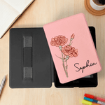 Personalised Coloured Birth Flower Portable Kindle Case with Name for Multiple Models Daily Use Birthday Gift for Book Lovers Bookworms