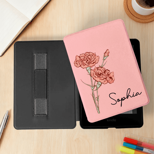 Personalized Colored Birth Flower Portable Kindle Case with Name for Multiple Models Daily Use Birthday Gift for Book Lovers Bookworms