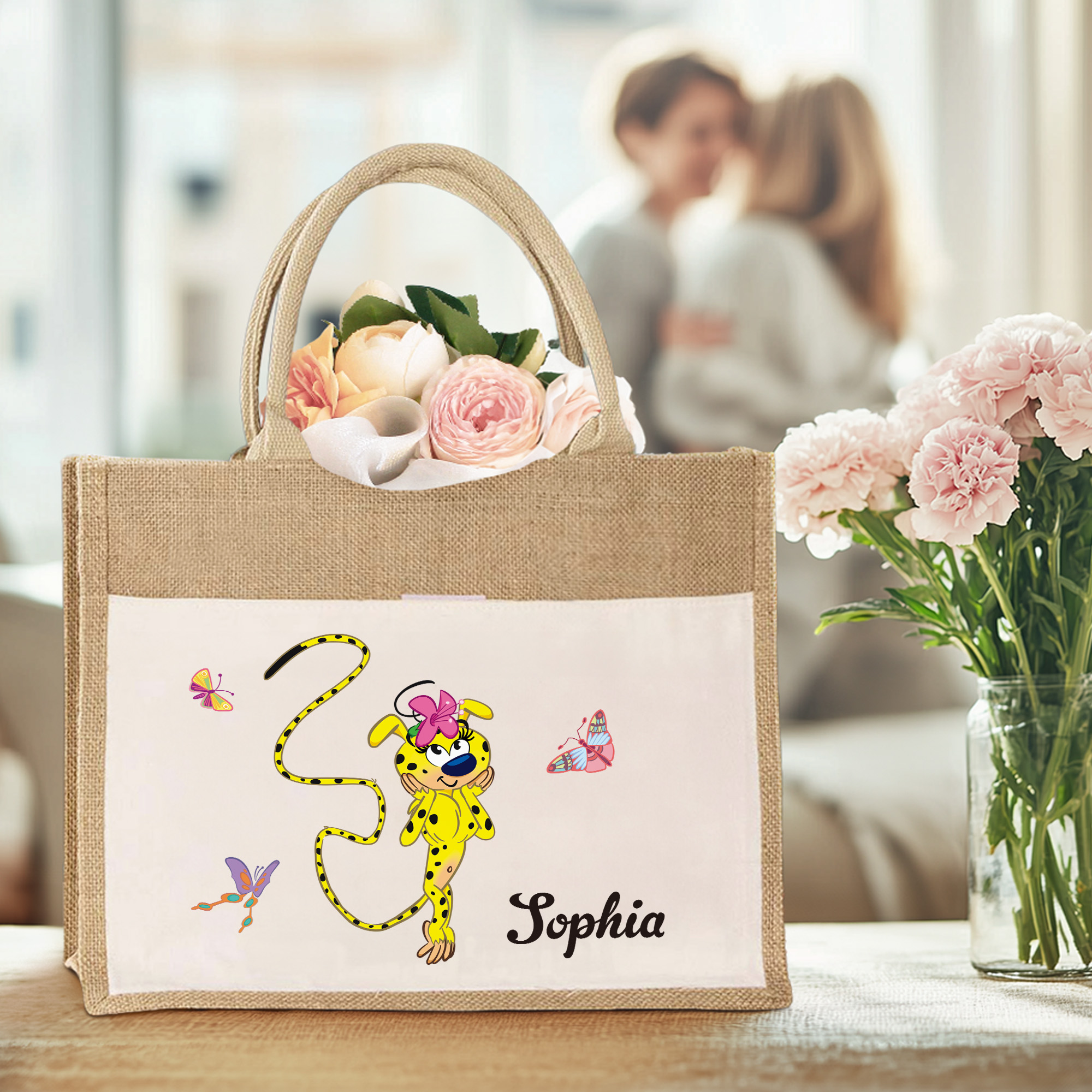 Sac en toile de jute avec nom Cadeau d'anniversaire Cadeau de Noël pour les amis Callie × Marsupilami®.