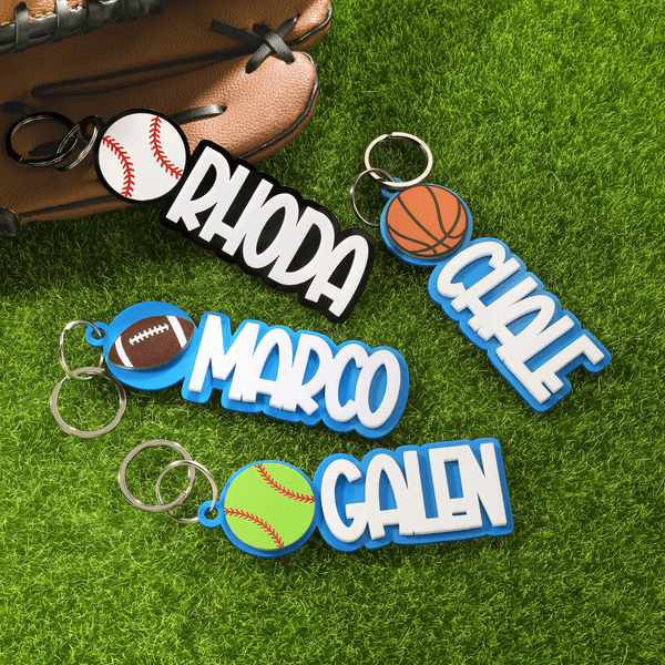Personalized Acrylic Baseball Softball Soccer Sports Keychain Bag Tag with Name Game Day Birthday Gift for Sports Lovers