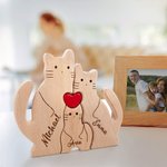 Personalised Wooden Cute Love Hug Cat Family Puzzle with 2-7 Engraved Names Desk Decoration Birthday Anniversary Gift for Family Couple