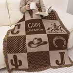 Personalised Western Cowboy Plaid Soft Baby Blanket with Name and Tassels Birthday Baby Shower Gift for Newborns New Parents